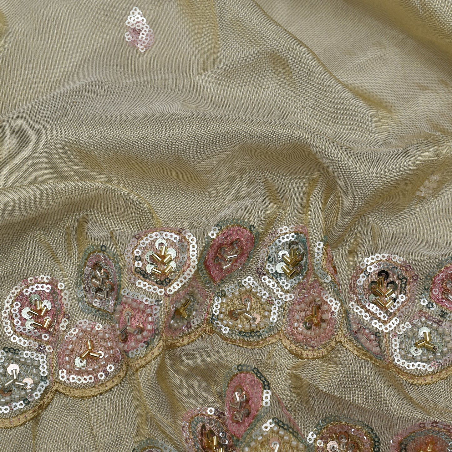 Beige Color Tissue Embroidery Fabric