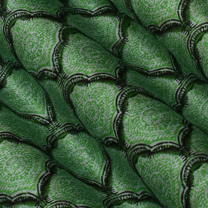 Green Color Tussar Silk Print Fabric