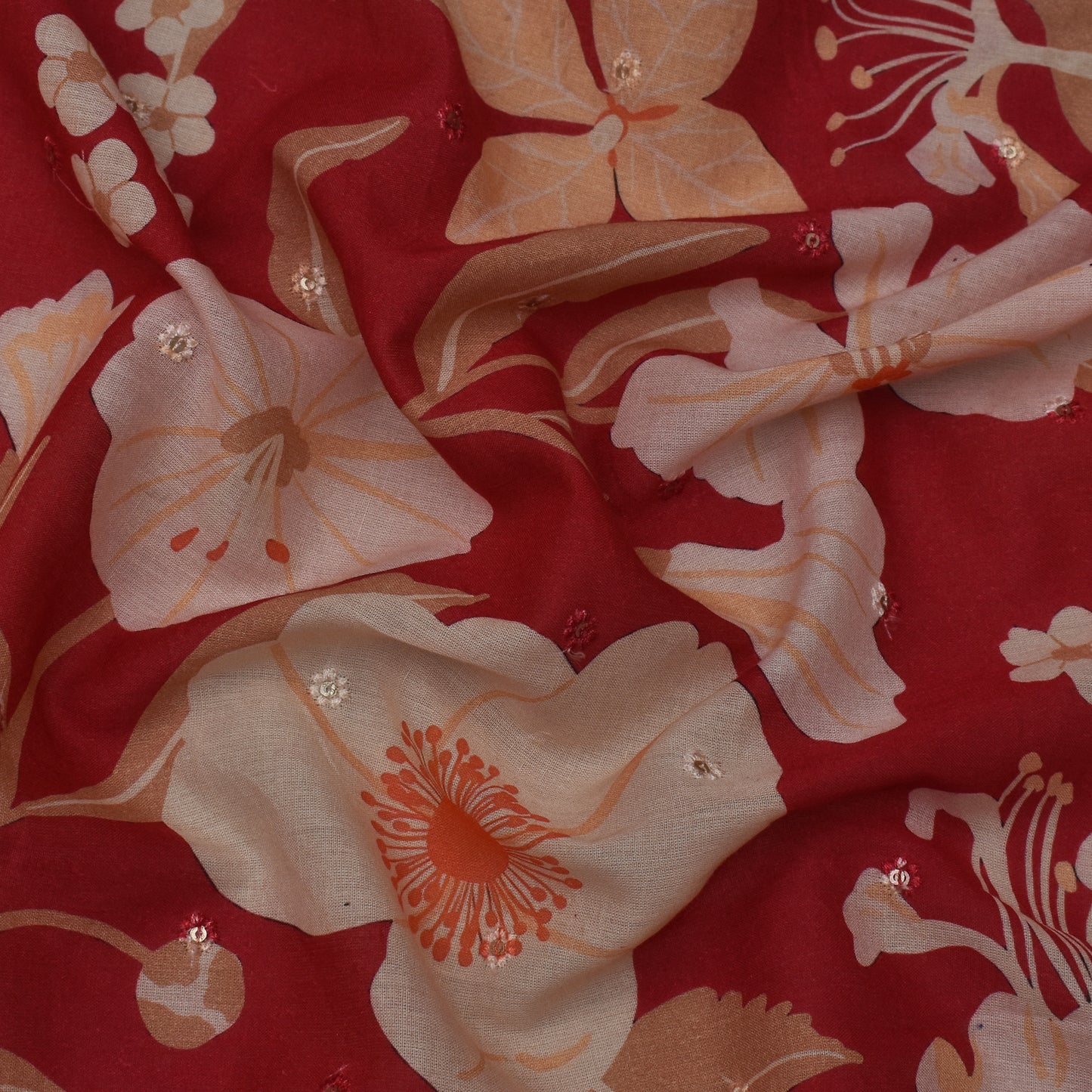 Multi Color Mulmul Print Booti Fabric