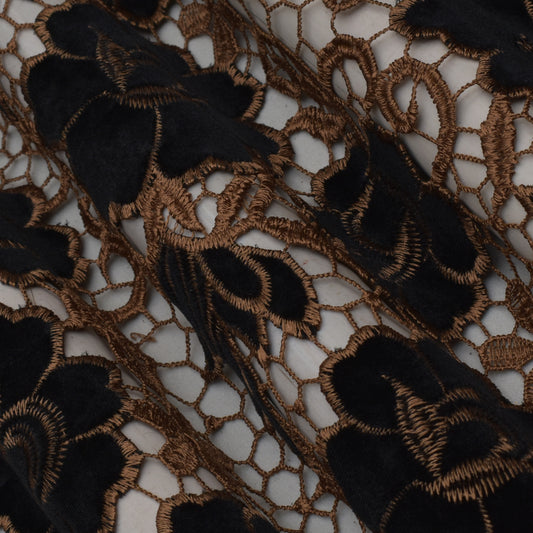 Black Color Velvet Cut Work Fabric