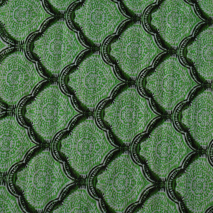 Green Color Tussar Silk Print Fabric