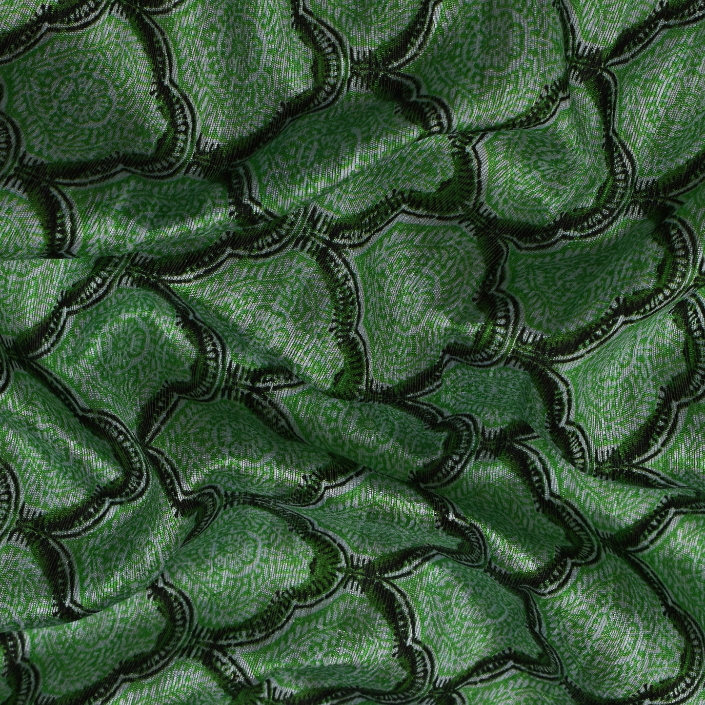 Green Color Tussar Silk Print Fabric