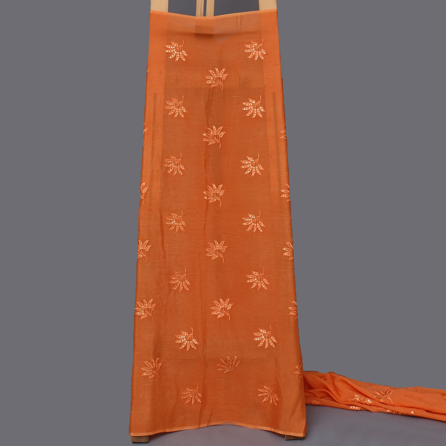 Orange Color Chinon Chiffon Embroidery Fabric