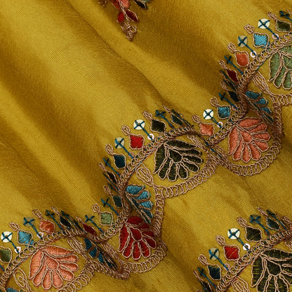 Yellow Color Tissue Booti Embroidery Fabric