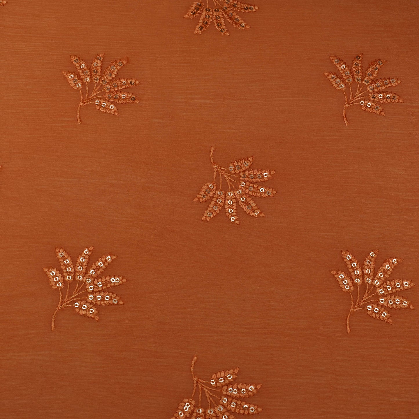 Orange Color Chinon Chiffon Embroidery Fabric