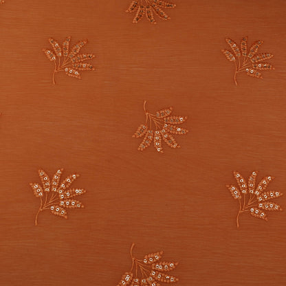 Orange Color Chinon Chiffon Embroidery Fabric