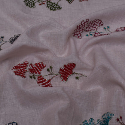 Pink Color Cotton Embroidery Fabric