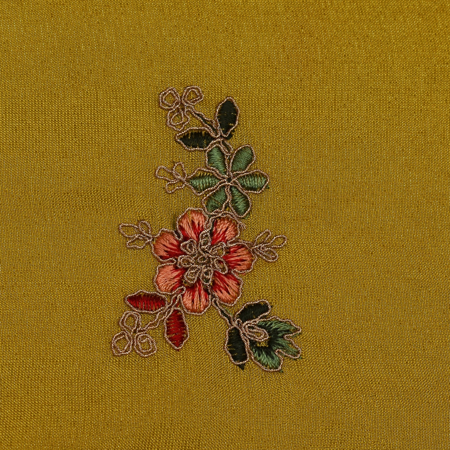 Yellow Color Tissue Booti Embroidery Fabric