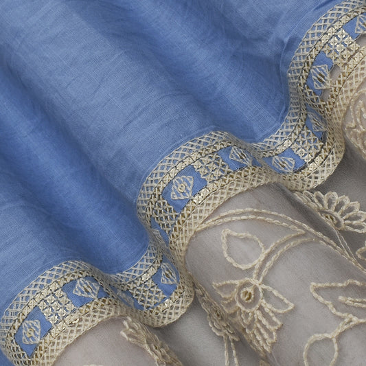 Ice Blue Color Cotton Plazo Embroidery Fabric