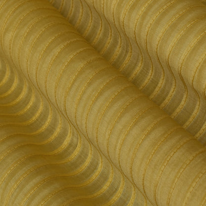 Yellow Color Chanderi Stripe Embroidery Fabric