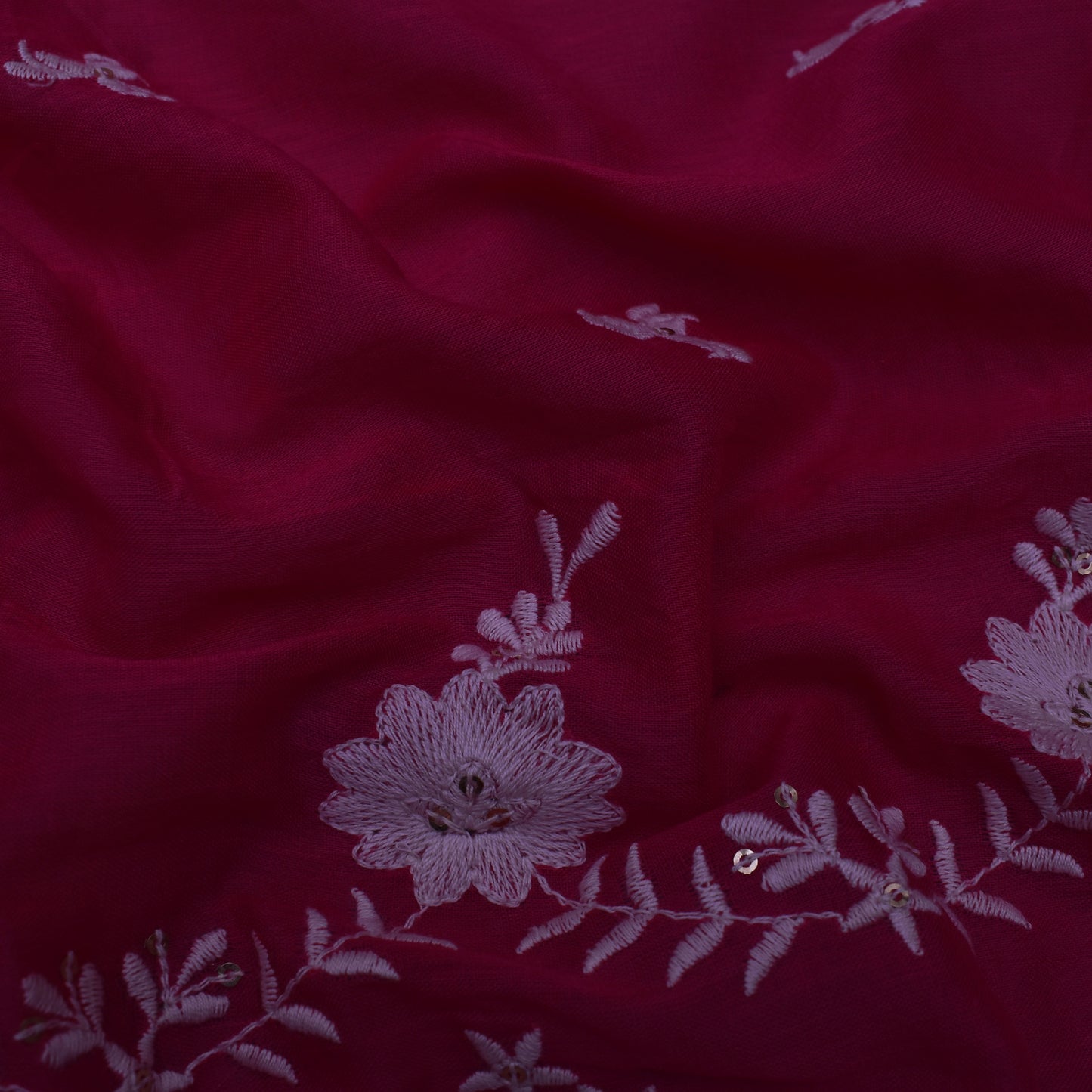 Red Color Cotton Embroidery Fabric