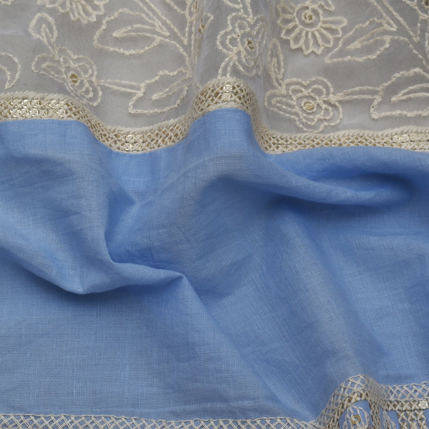Ice Blue Color Cotton Plazo Embroidery Fabric