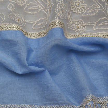 Ice Blue Color Cotton Plazo Embroidery Fabric
