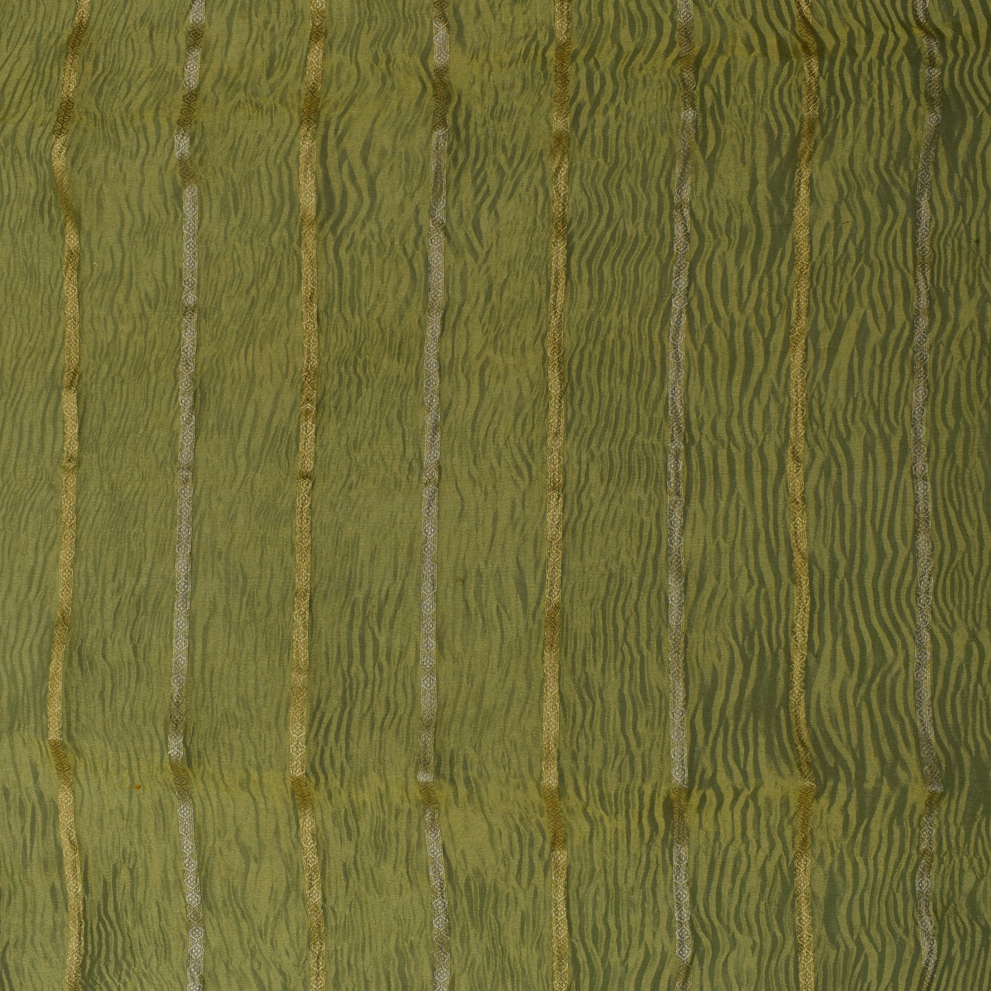 Olive Green Color Crush Tissue Stripe Fabric