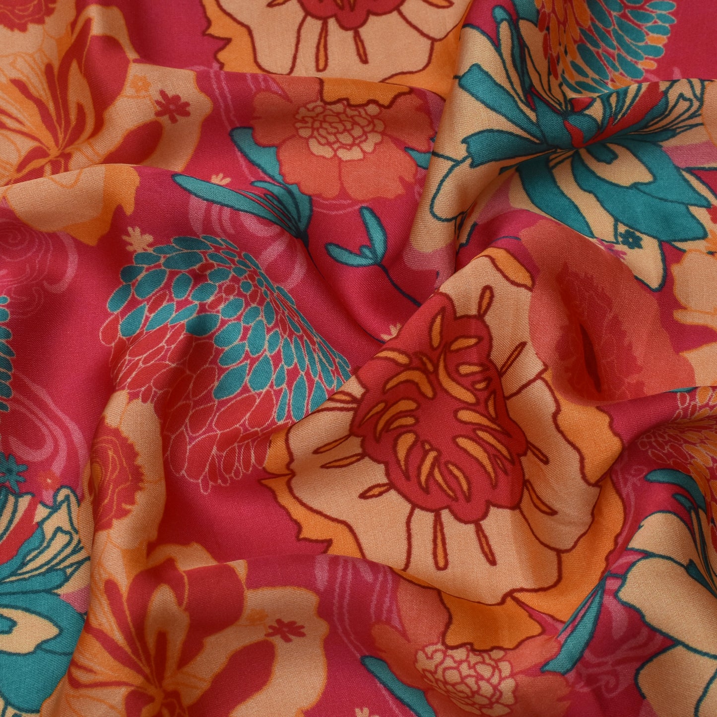 Multi Color Bember Satin Print Fabric