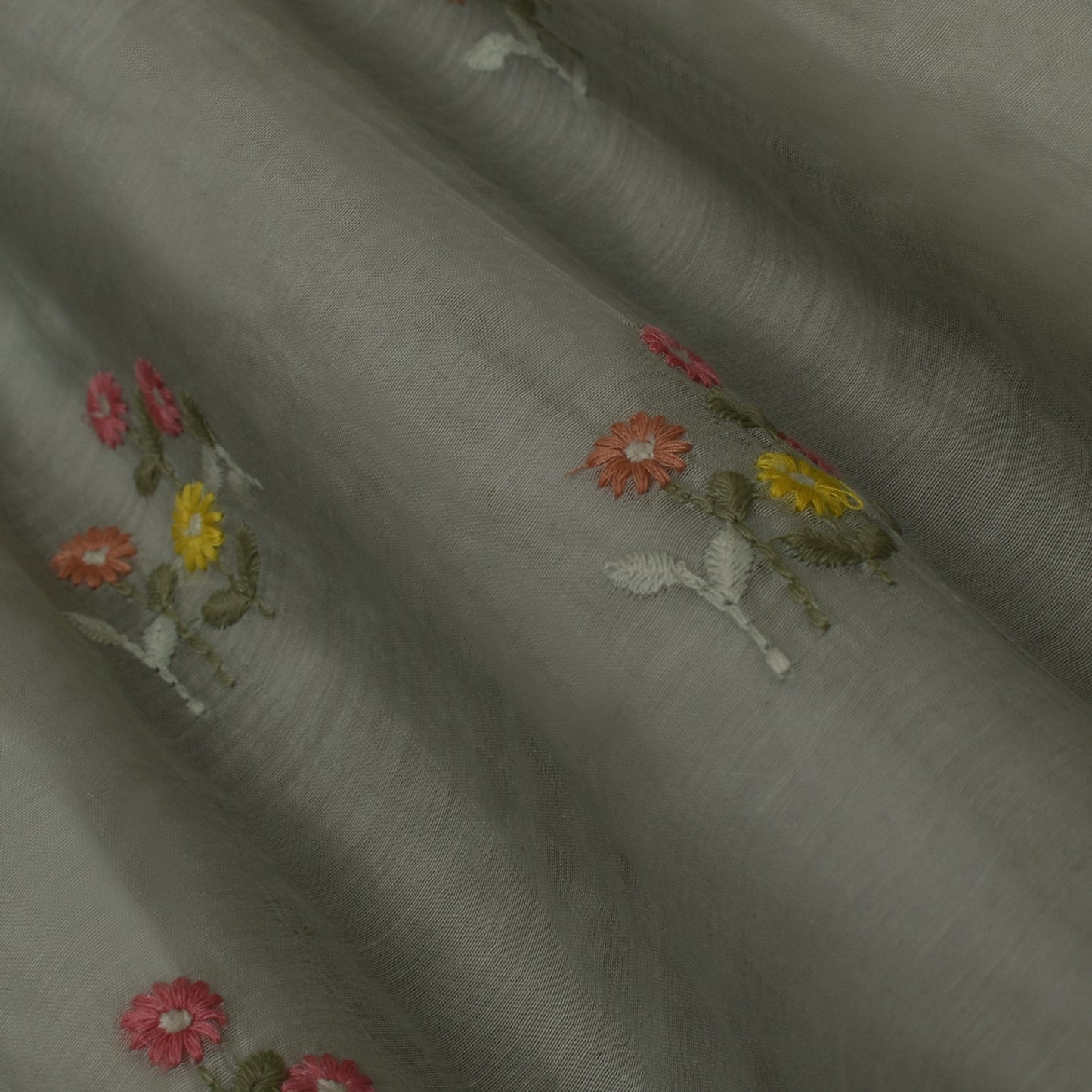 Sea Green Color Chanderi Embroidery Fabric