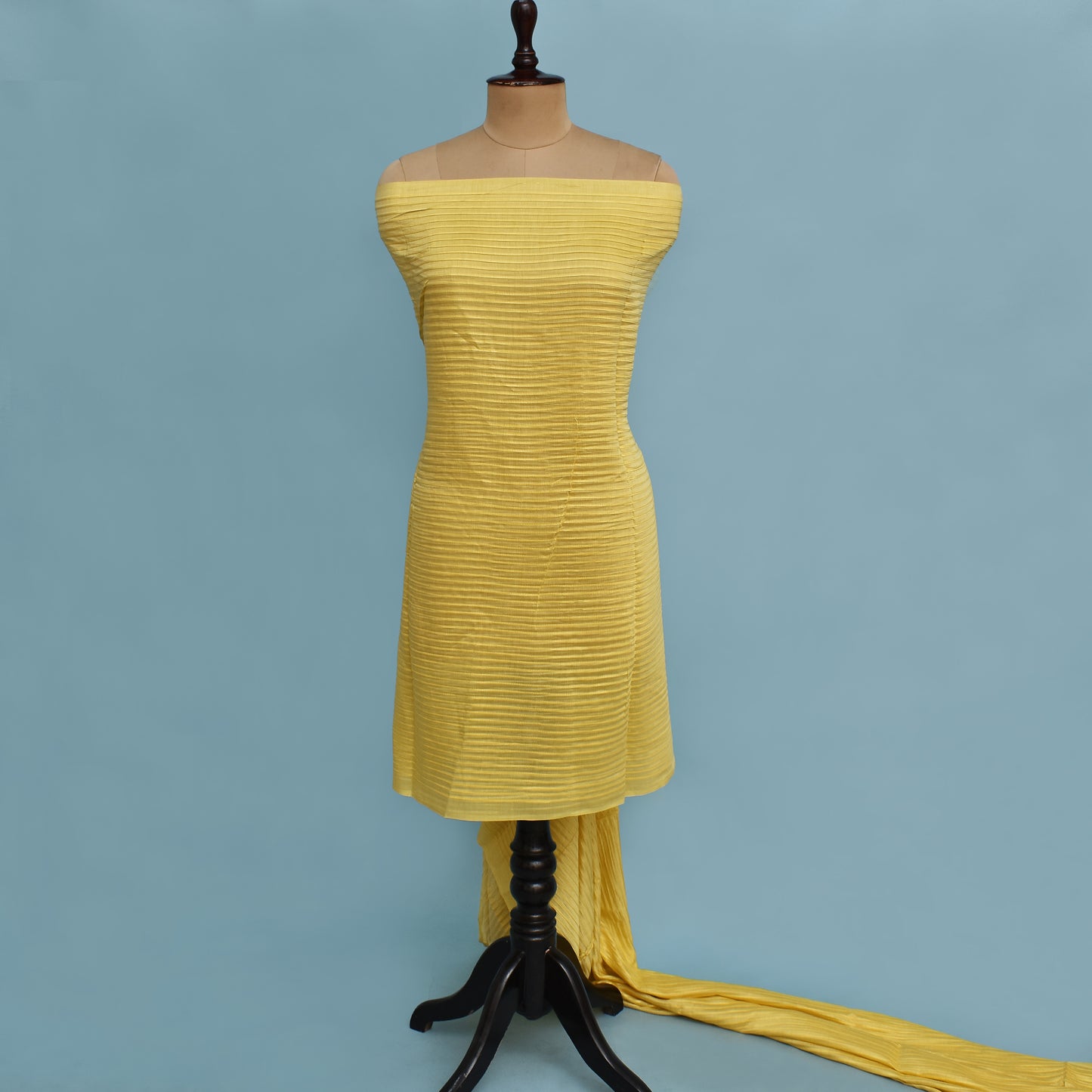 Yellow Color Chanderi Stripe Embroidery Fabric