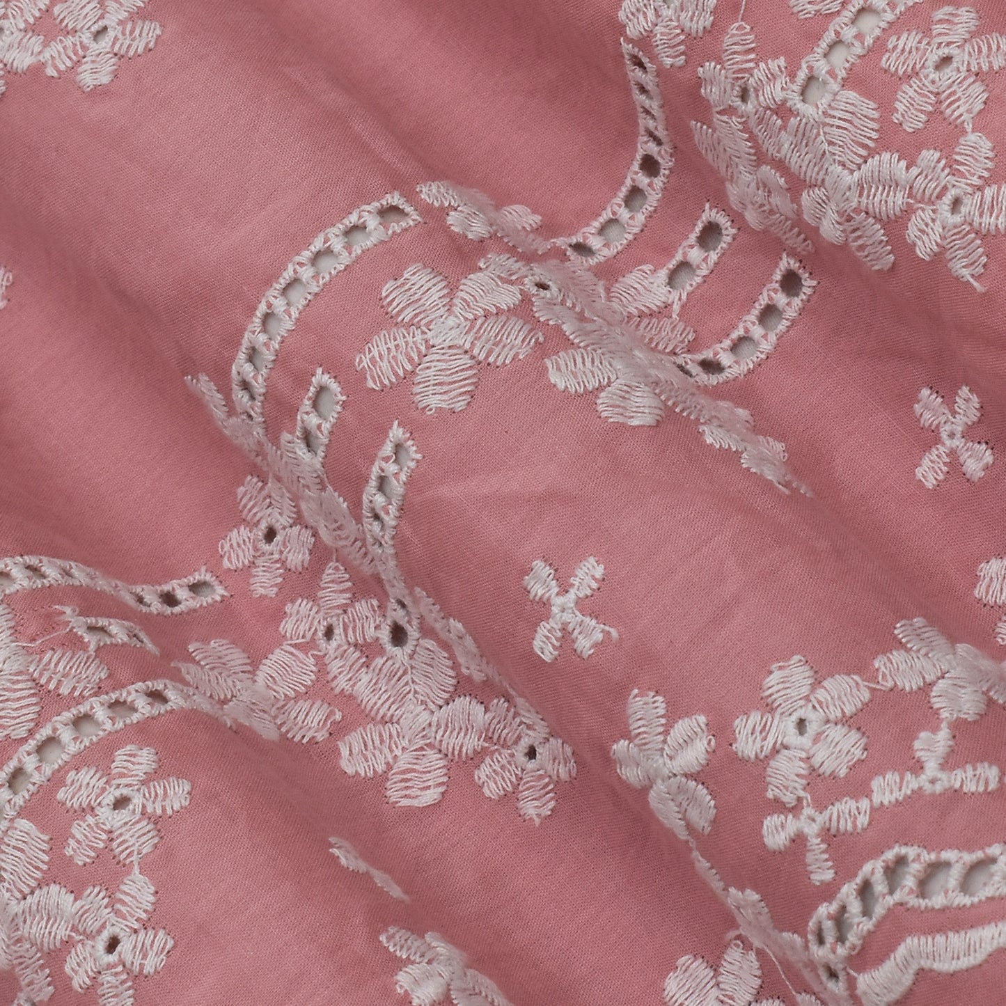 Pink Color Cotton Embroidery Fabric