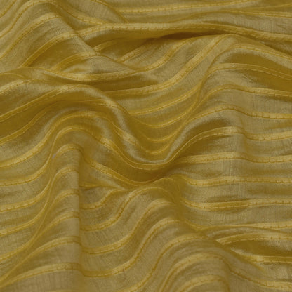 Yellow Color Chanderi Stripe Embroidery Fabric