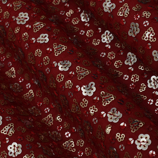 Red Color Chinon Embroidery Fabric