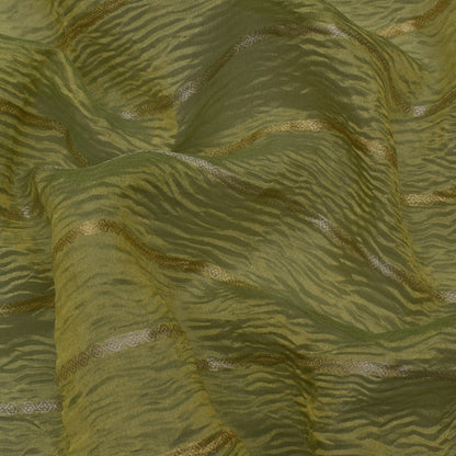 Olive Green Color Crush Tissue Stripe Fabric