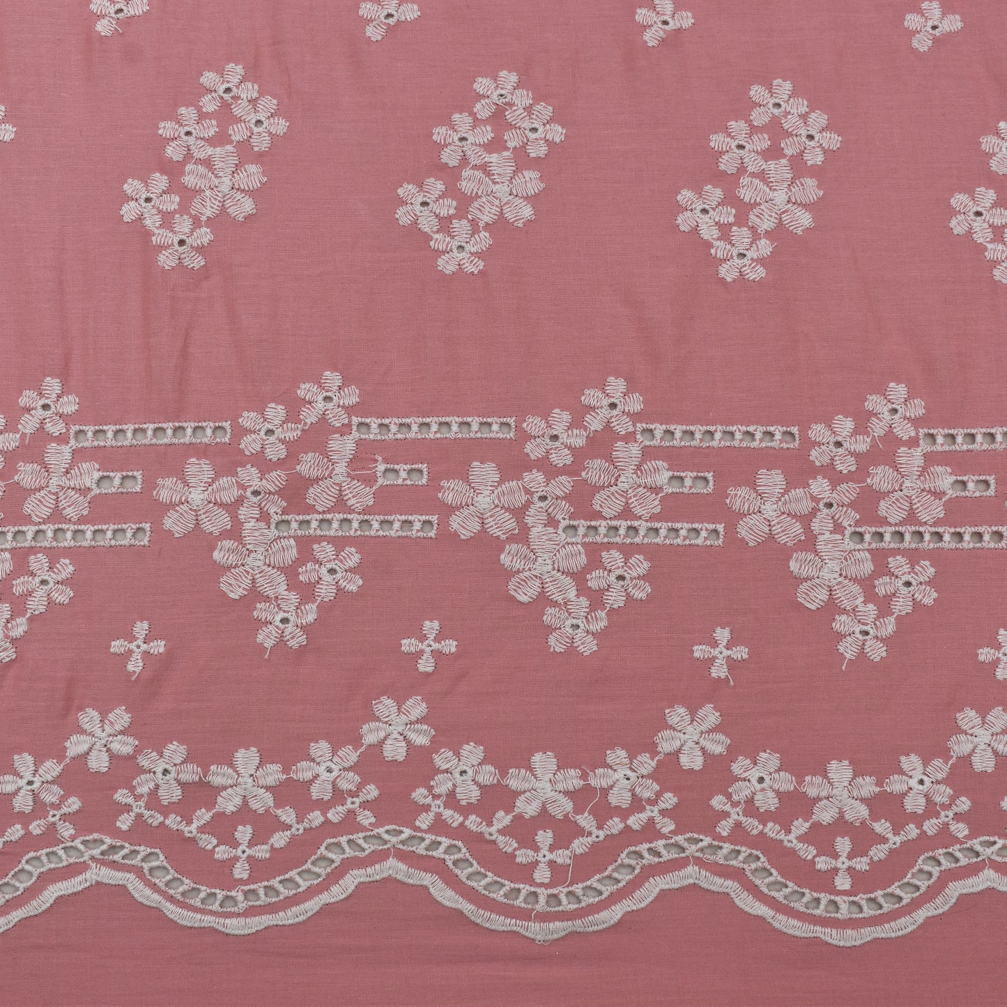 Pink Color Cotton Embroidery Fabric