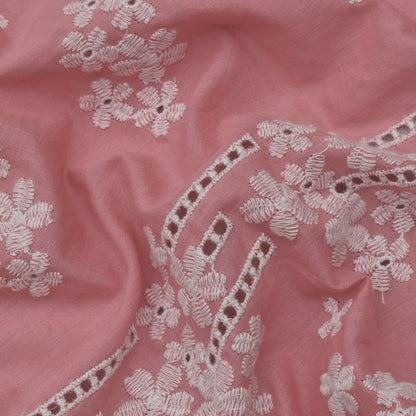 Pink Color Cotton Embroidery Fabric