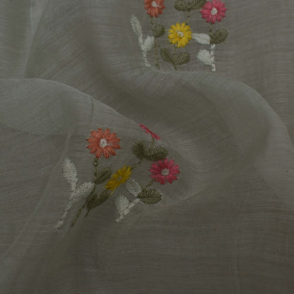 Sea Green Color Chanderi Embroidery Fabric