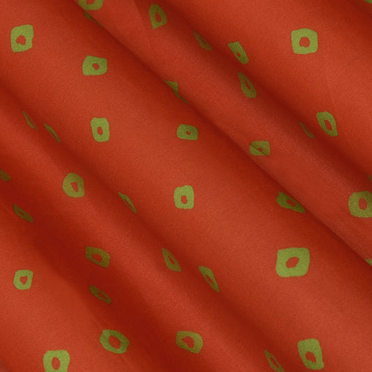 Orange Color Slub Tussar  Print Fabric