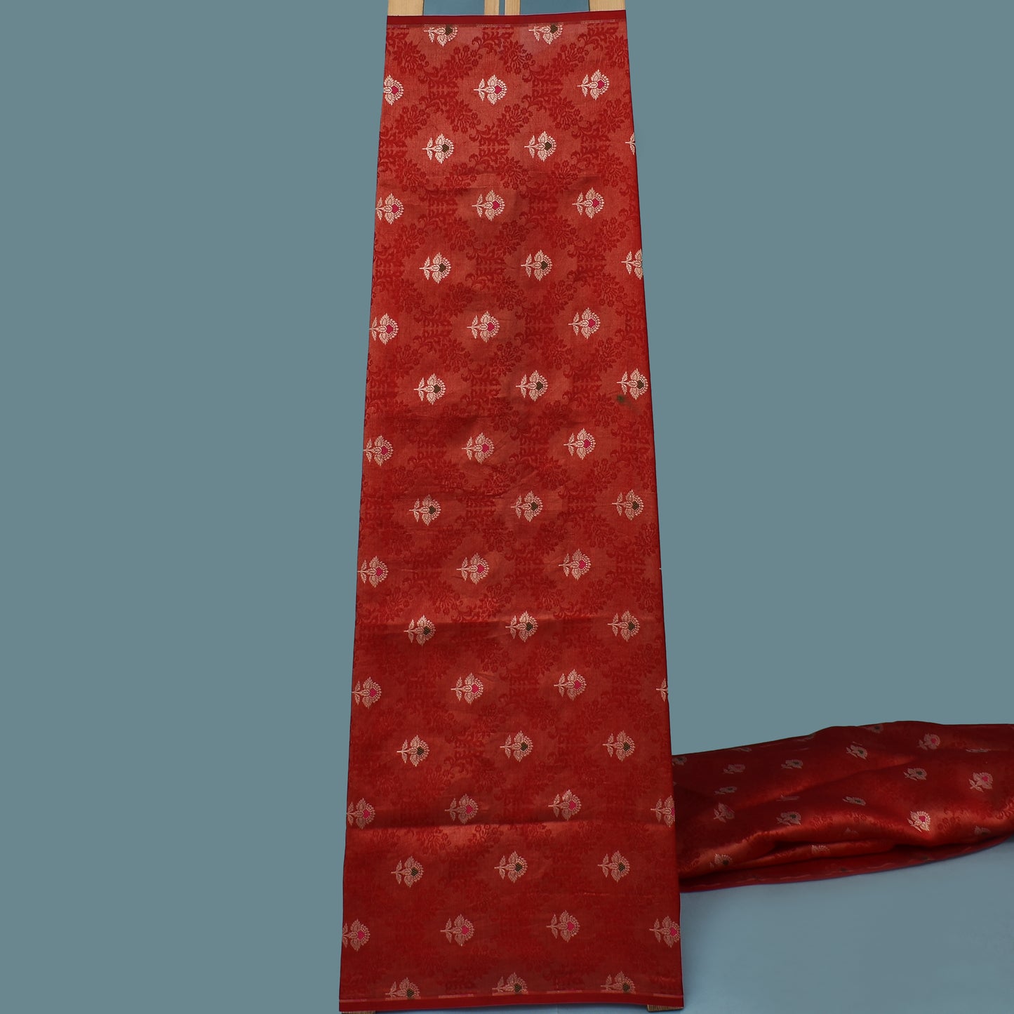 Red Color Katan Meena Brocade Fabric