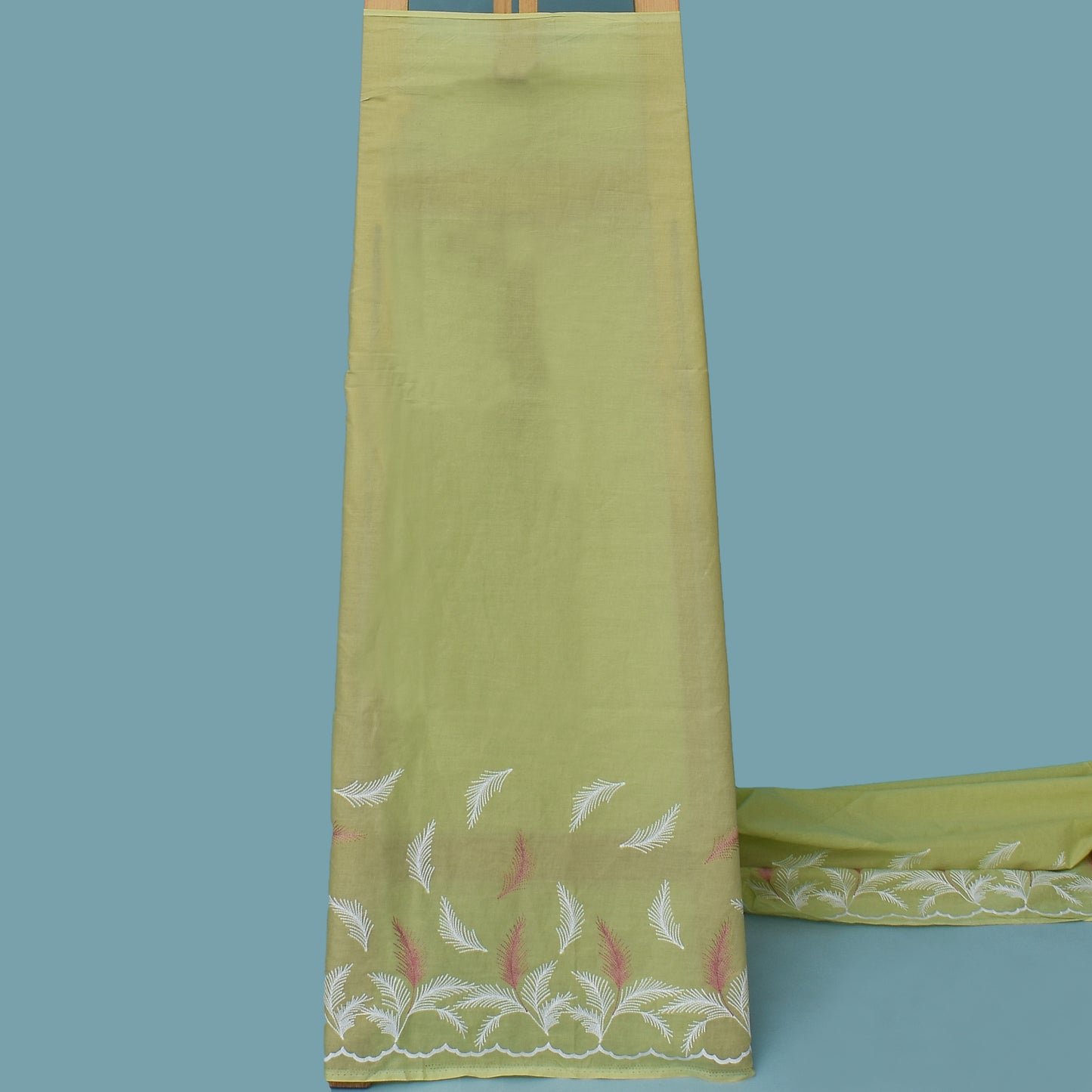 Pista Green Color Cotton Plazo Embroidery Fabric