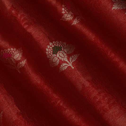 Red Color Katan Meena Brocade Fabric