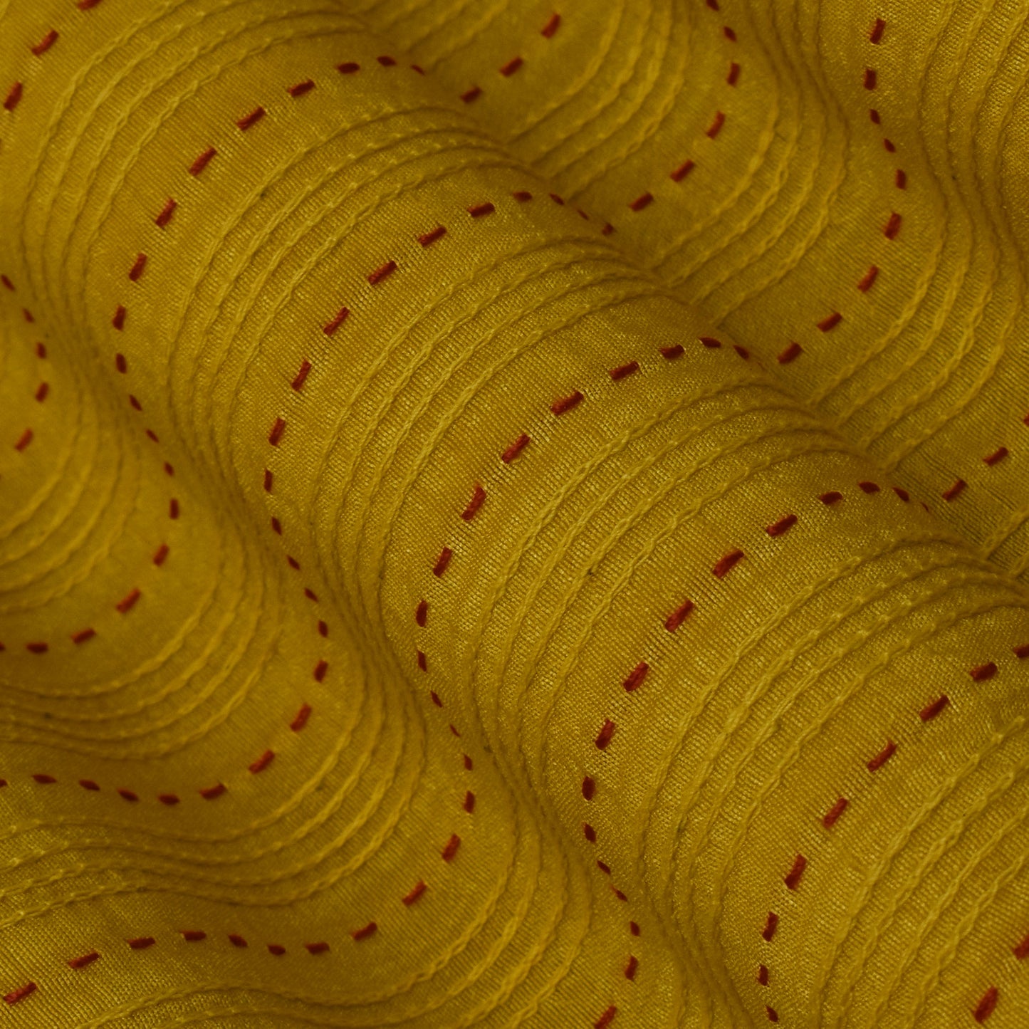 Mustard Color Nokia Silk Kantha Work Fabric