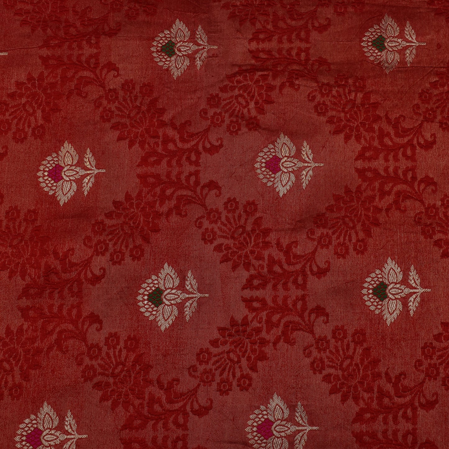 Red Color Katan Meena Brocade Fabric