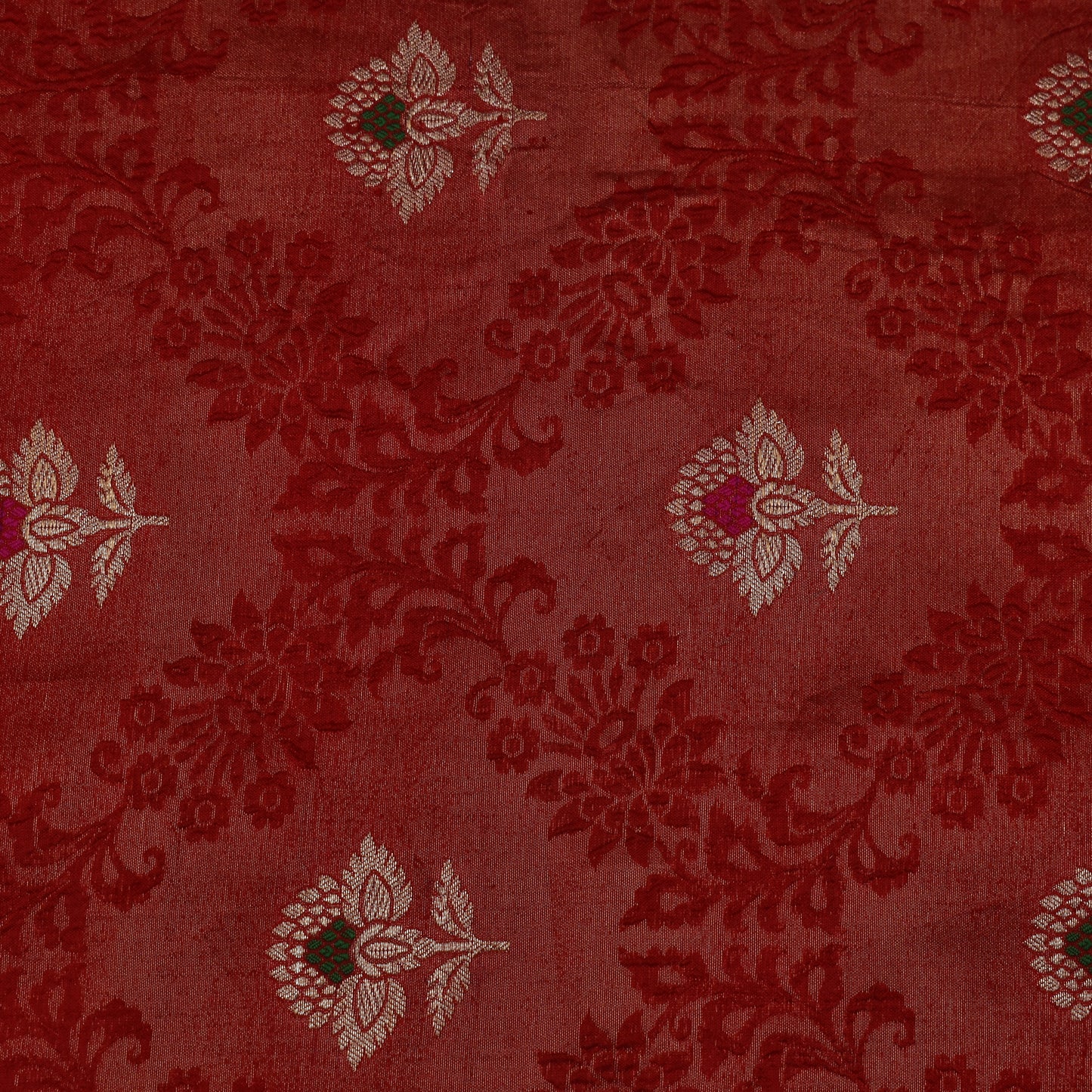 Red Color Katan Meena Brocade Fabric