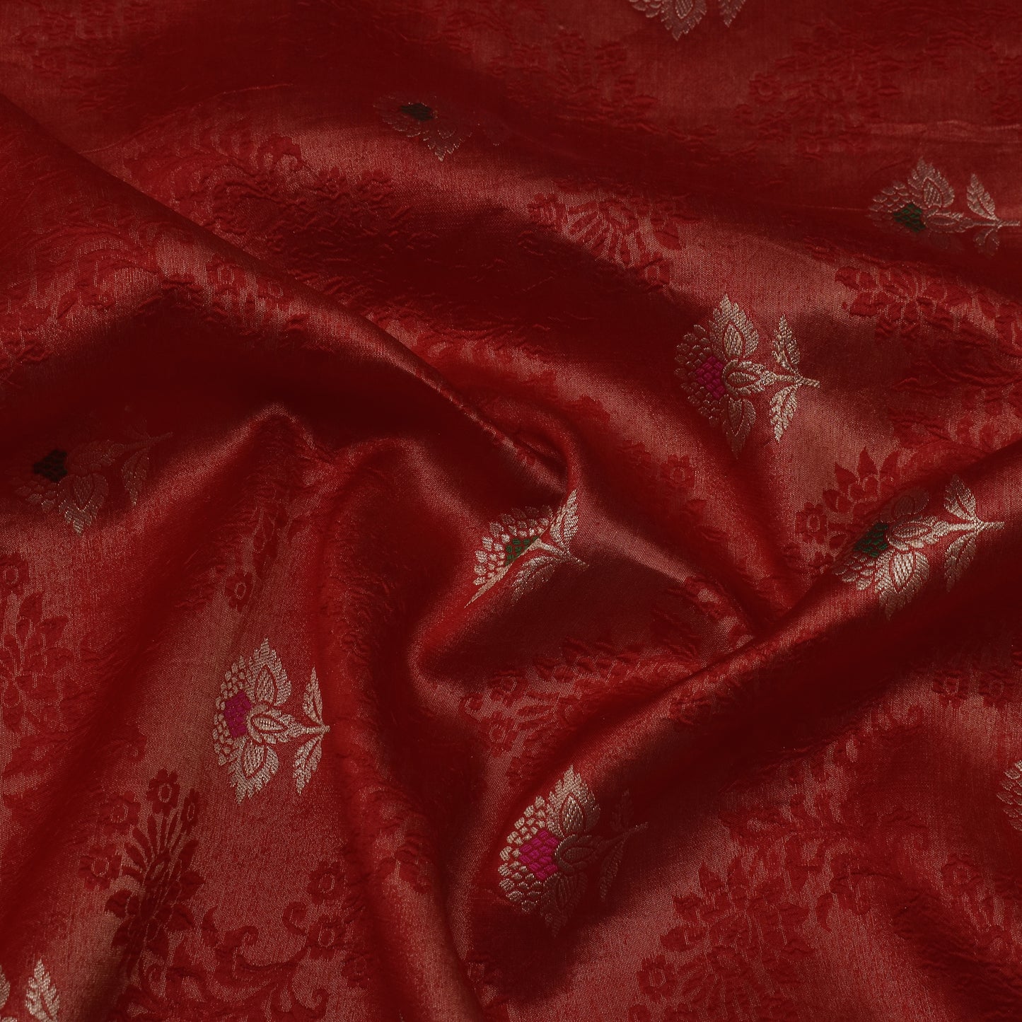 Red Color Katan Meena Brocade Fabric