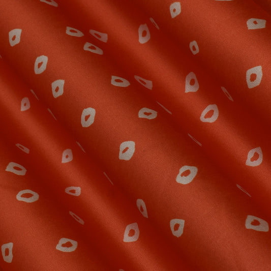 Orange Color Slub Tussar  Print Fabric