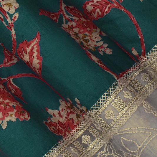 Rama Green Color Mulmul Plazo Embroidery Fabric