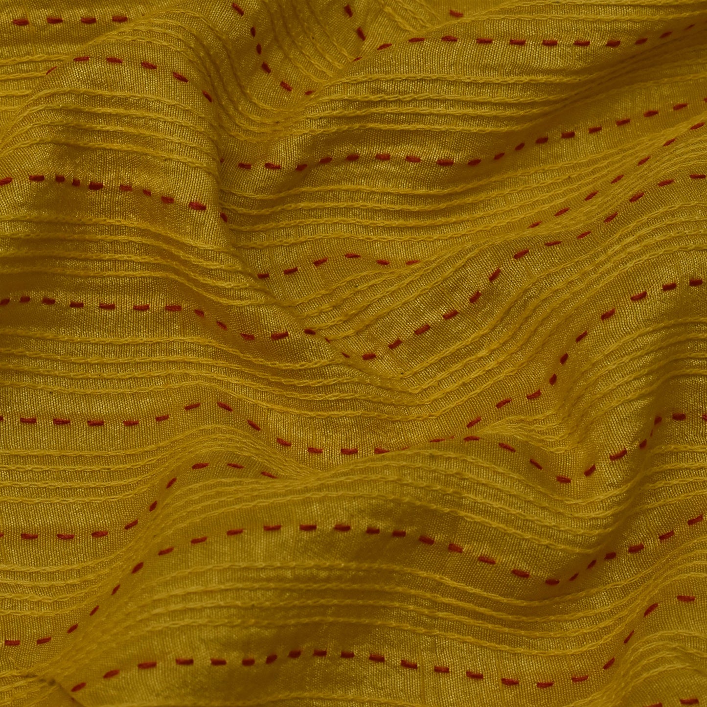 Mustard Color Nokia Silk Kantha Work Fabric