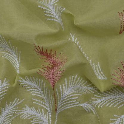 Pista Green Color Cotton Plazo Embroidery Fabric