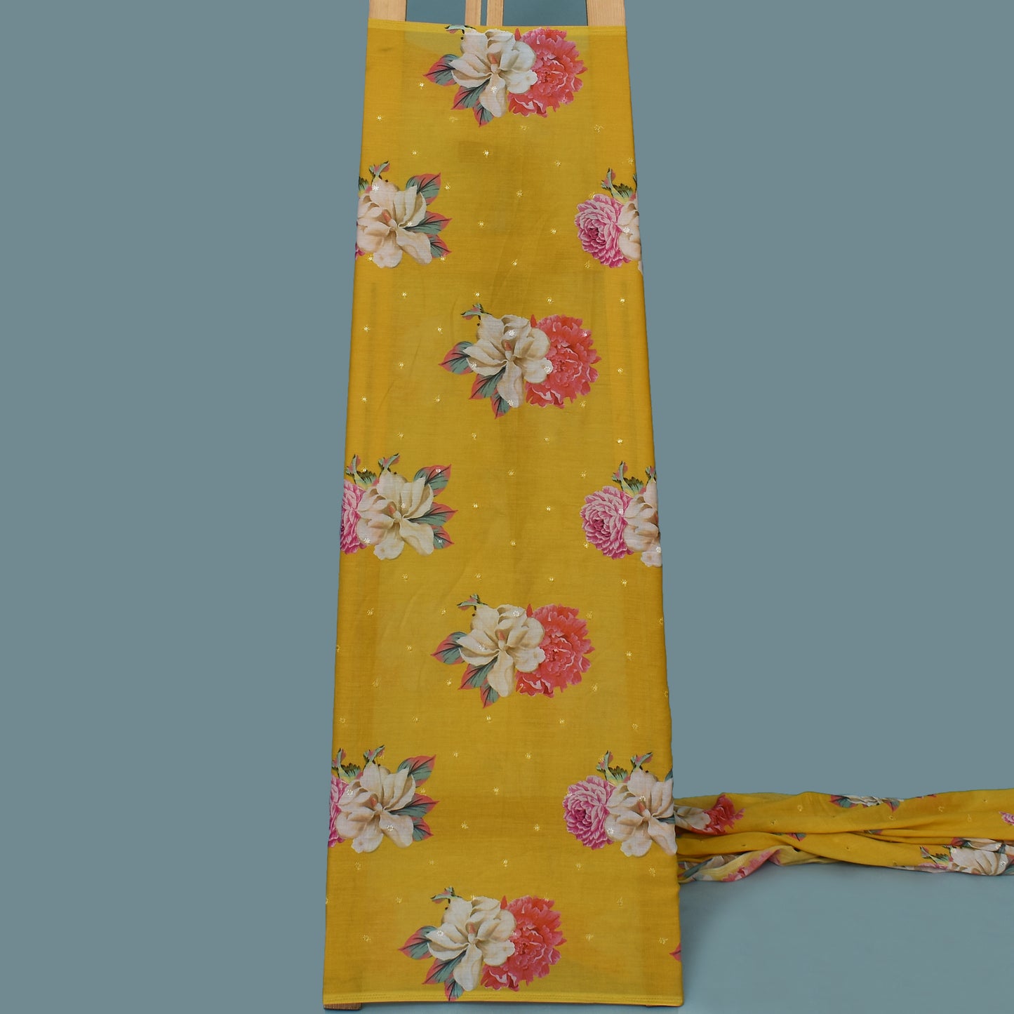 Mustard Color Mulmul Print Booti Fabric