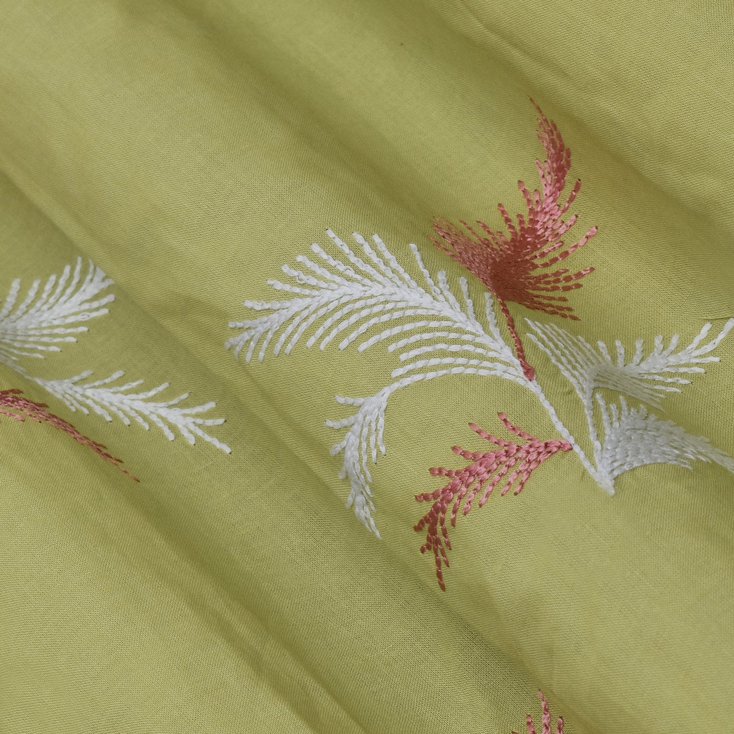 Pista Green Color Cotton Embroidery Fabric