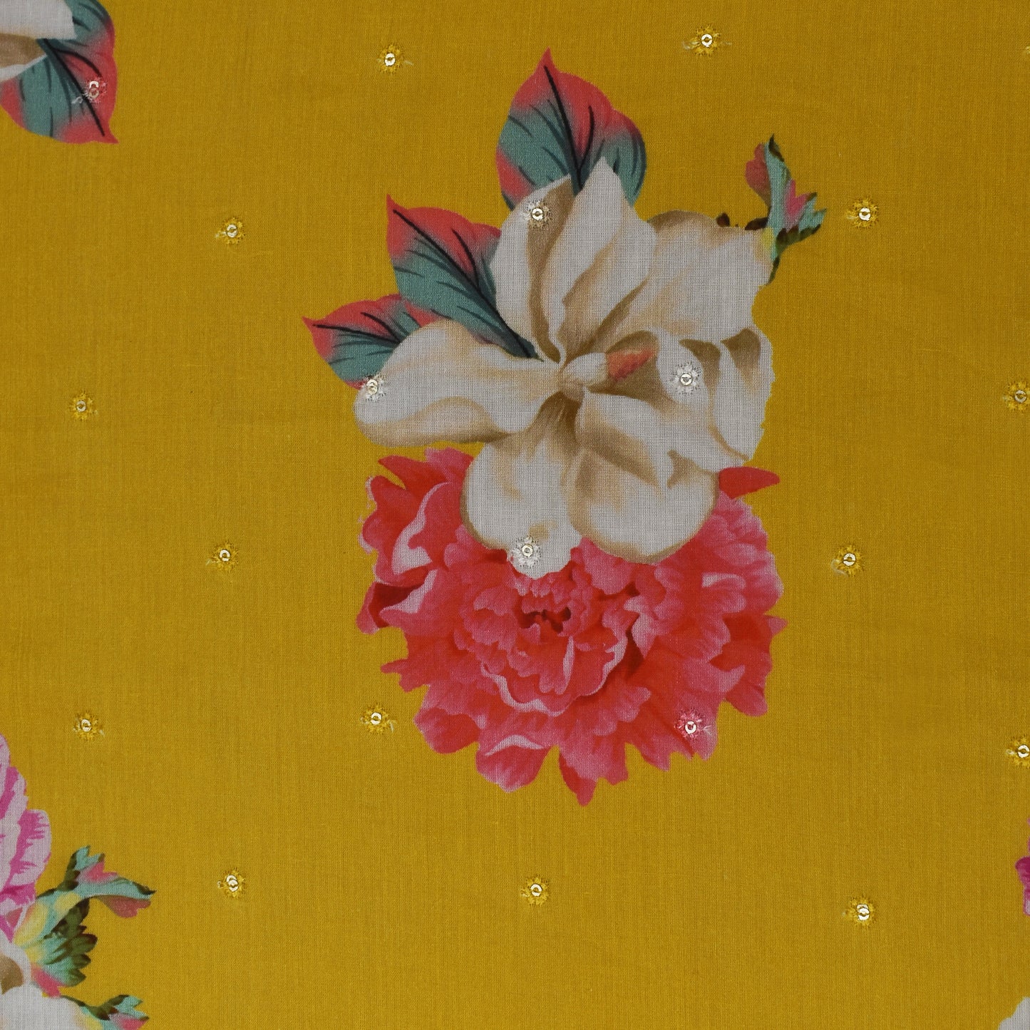 Mustard Color Mulmul Print Booti Fabric