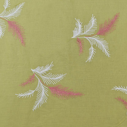 Pista Green Color Cotton Embroidery Fabric