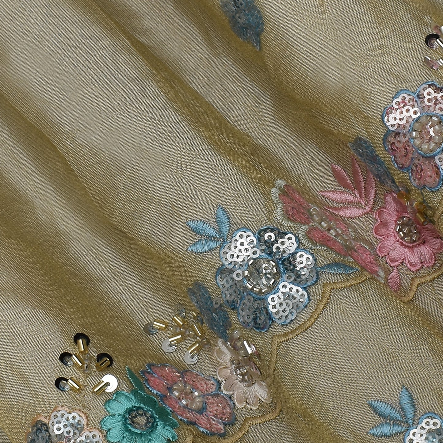 Beige Color Tissue Booti Embroidery Fabric