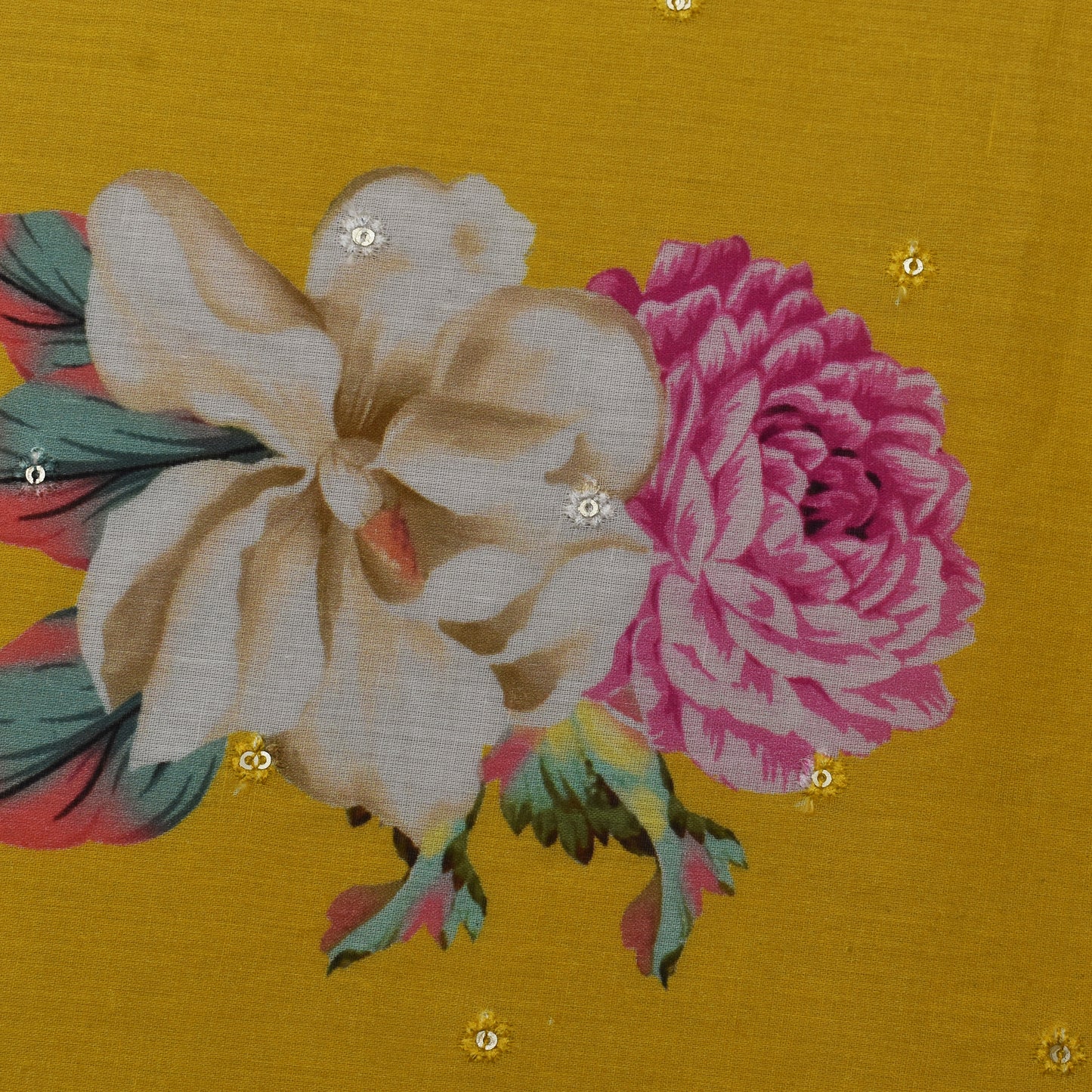 Mustard Color Mulmul Print Booti Fabric