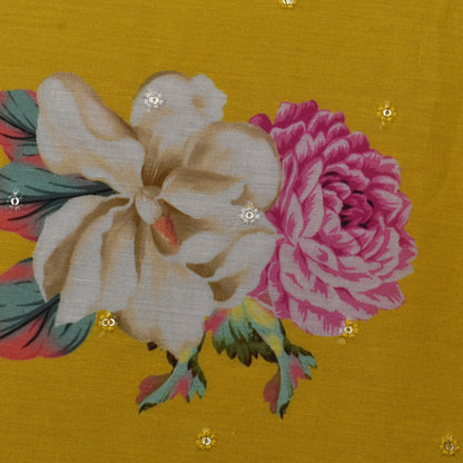 Mustard Color Mulmul Print Booti Fabric