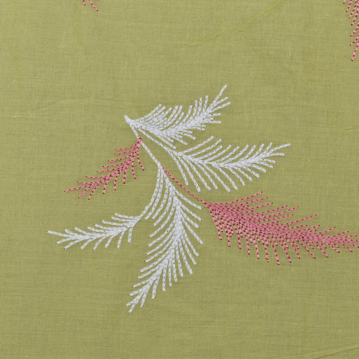 Pista Green Color Cotton Embroidery Fabric