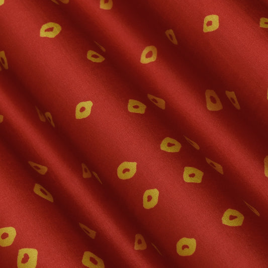 Red Color Slub Tussar  Print Fabric