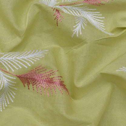 Pista Green Color Cotton Embroidery Fabric